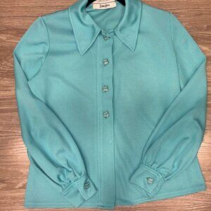 VINTAGE - 1960s Neiman Marcus Teal Button-Front Knit Blouse